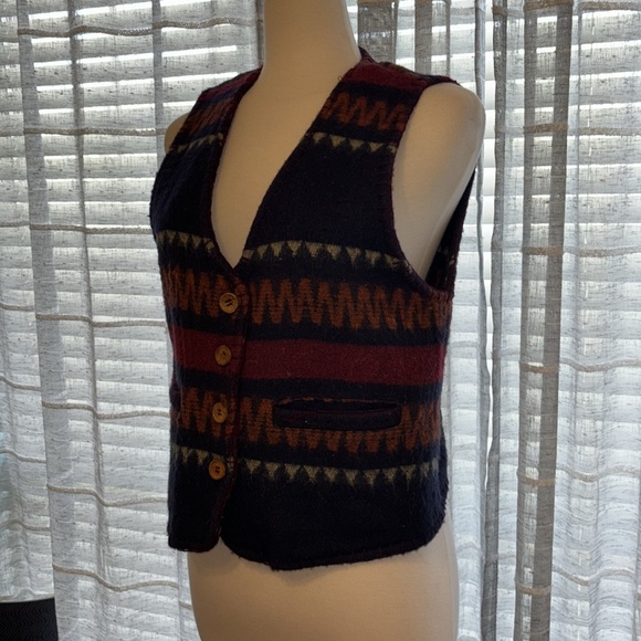 Multicolor western Style Wool Blend Button-Up Vest - Picture 2 of 7